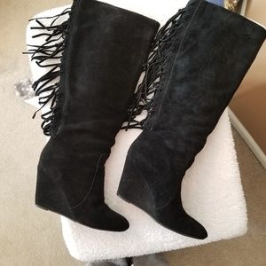 Tall black Fringe back boots